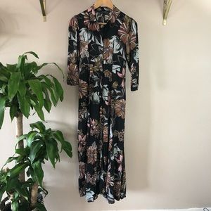 Zara Floral Maxi Button Down Dress